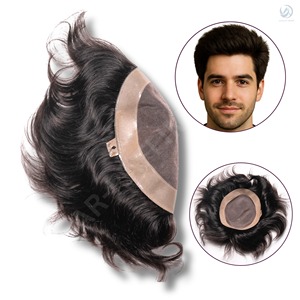 Pelucas de cabello Remy indio Premium para hombres, textura recta Mono Regular, borde de monofilamento de densidad 100%, técnica de PU, Parche de tupé - Product Image 4