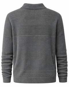 Pull Polo Homme en Maille Câblée Texturée, Manches Longues, Col Boutonné, Décontracté, Hiver, Gris Anthracite, Vente en Gros - Product Image 2