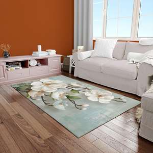 Alfombra Floral de Magnolia Blanca, Elegante Alfombra con Estampado Digital, Suave Tapete Botánico Azul, Alfombra de Chenilla - Product Image 3