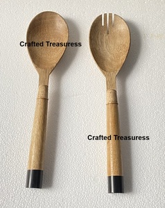 Ensemble de couverts en bois naturel au design créatif pour la vaisselle, la cuisine, la décoration de la maison, le mélange et le service de salades - Product Image 2