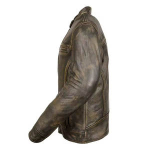 Veste en cuir pour homme, cuir de vache véritable, fermeture éclair sur le devant, vêtement d'extérieur décontracté, veste en cuir, col montant - Product Image 3