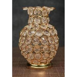 Vase en fer et cristal fait main, style moderne classique, grand vase cylindrique pour le sol, finition de qualité supérieure pour les occasions de mariage et de Diwali - Product Image 2