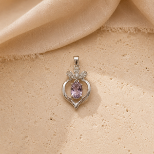 Rhodium-Plated Platinum <b>Amethyst</b> Drop Charm <b>Pendant</b> Handmade Religious Crystal Jewelry - Product Image 4