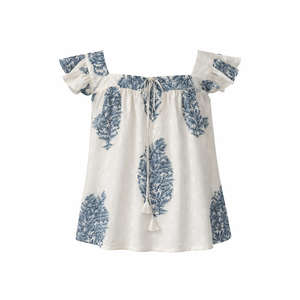 Blusa de Mujer con Estampado Floral, Cuello Cuadrado, de Chifón, Lino y Algodón, Corte Holgado, Casual, Transpirable, con Volantes y Manga Corta, para Primavera, Talla XS - Product Image 6