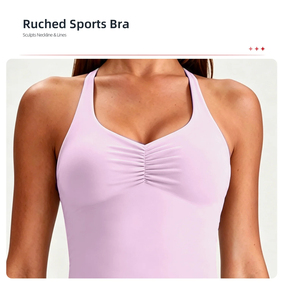 Ensemble de yoga sans couture pour femme, 2 pièces : Leggings taille haute et débardeur froncé à dos croisé, couleur unie, tenue de sport - Product Image 5