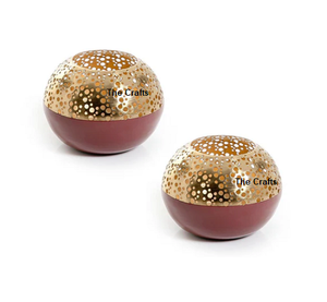 Juego de dos portavelas de forma redonda en metal, portavelas de color verde y dorado para decoración de eventos de boda - Product Image 3