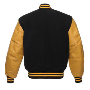 Veste universitaire noire et grise pour hommes, style lettreman, veste de baseball avec intérieur doux et manches en cuir contrastées - Product Image 6
