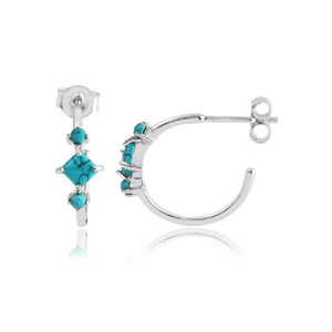 Diseño creativo mezcla de piedra 925 plata esterlina Topacio Azul piedra preciosa medio aro pendiente para mujer joyería - Product Image 5