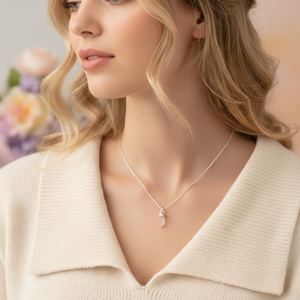 Rose Quartz <b>Small</b> Bullet Shape Silver Plated <b>Pendant</b> Sterling Silver Chain Romantic Engagement Wedding & Party <b>Necklace</b> - Product Image 5