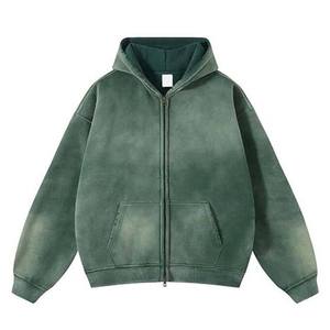 Fabricante de Ropa Urbana, Sudadera con Capucha y Cremallera, Efecto Desgastado por el Sol, Sudaderas con Logotipo Personalizado OEM, Sudadera Vintage de Algodón Lavado al Ácido para Hombre - Product Image 3