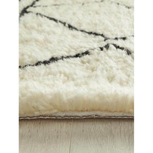 Tapis en laine shaggy fait main pour salon et chambre à coucher, motif abstrait crème et noir - Product Image 3