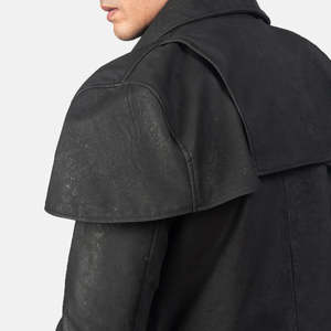 Classic Distressed Black Leather <b>Duster</b> Men's Coats - Product Image 5