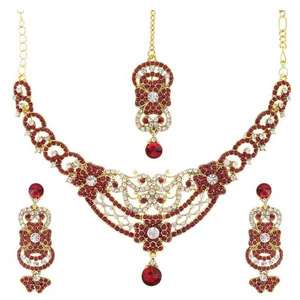 Kriaa <b>Fine</b> <b>Jewelry</b> <b>Set</b> Gold Plated Austrian Stone Necklace and Maang Tikka 1105315 - Product Image 1