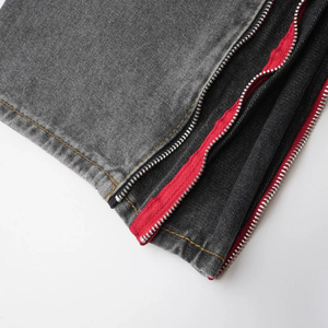 กางเกงยีนส์คุณภาพสูงสำหรับผู้ชาย แฟชั่นวินเทจ ยีนส์ฟอกสี กางเกงยีนส์ทรงเต็มตัวมีซิปด้านข้าง - Product Image 6