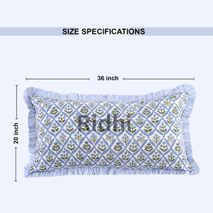 Housse de coussin lombaire RIDHI 20x36 à volants bleus en acier léger, motif floral, imprimé à la main sur coton, personnalisable, amovible, lavable, décorative - Product Image 6