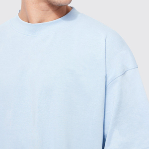 High Quality 100% Cotton Men's Boxy T-Shirt Custom Oversized <b>Mock</b> <b>Neck</b> <b>Top</b> Breathable with Solid Pattern 200 Grams Fabric Weight - Product Image 3