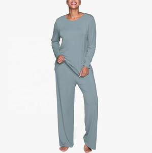 Conjuntos de pijamas de mujer de tamaño de fabricante, ropa de dormir de salón, tela de gofre sólida, suave, transpirable, algodón, poliéster, patrón sólido - Product Image 3