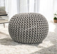Pouf ottoman polyvalent moderne multicolore en jute et coton fait main, repose-pieds léger empilable pour entrée, chambre et salon