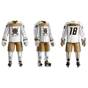 Uniforme de Hockey sobre Hielo Personalizado, Conjunto Completo Blanco y Dorado, Diseño de Equipo Impact, Nombre y Número Personalizados, Ropa Deportiva Profesional Número 18 - Product Image 2