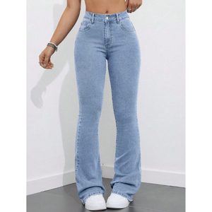 Jeans de Mujer Modernos, Corte Bootcut, Cintura Alta, Color Azul Hielo, Duraderos, Elásticos, Transpirables, Estilo Casual Urbano, Ecológicos, Vintage, 100% - Product Image 4