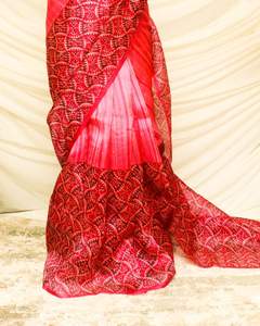 Pure Handloom Pêche Organza Soie Sari Doux Style Indien Partie Porter À La Main Imprimé Mince Pêche Bordure pour Anniversaire Cadeaux En Gros - Product Image 5