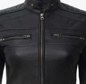 แจ็กเก็ตหนังซิปเข้ารูปสีพื้นสำหรับฤดูใบไม้ร่วงและฤดูหนาวแจ็คเก็ตหนังแฟชั่นคอตั้ง - Product Image 4