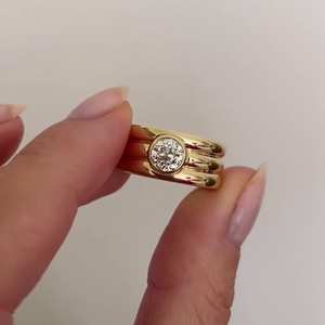 Anillo de Oro Sólido de 14K con Diamante Cultivado en Laboratorio de 0.51CT, Corte Redondo, Banda de 3 Capas, Único para Compromiso Romántico, Boda, Regalo Especial - Product Image 2