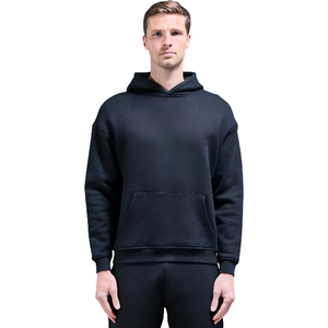 Kangroo Style Solid Black Pullover <b>Hoodie</b> for <b>Men</b> & Women Polyster/Cotton <b>Lined</b> Zipper-Up Casual Design for Winter Season - Product Image 1