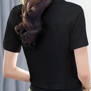 เสื้อเชิ้ตลำลองผ้าฝ้ายคอตตอนแบบพับลงสำหรับผู้หญิงเสื้อ100% แบบลำลองระดับพรีเมี่ยมเสื้อเชิ้ตแขนสั้นระบายอากาศได้ดีรับความนิยมสูงสุดในฤดูร้อน - Product Image 2