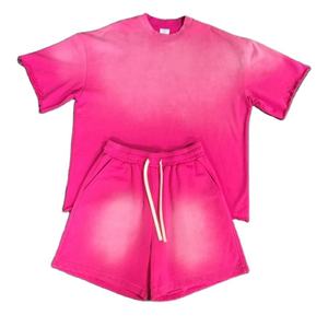 Conjuntos Cortos para Hombre, Nuevos, Profesionales, de Alta Calidad, Lavado Ácido, Desgastados, 100% Algodón Jersey, Diseño Transpirable, Diseño Personalizado de Gran Peso - Product Image 1