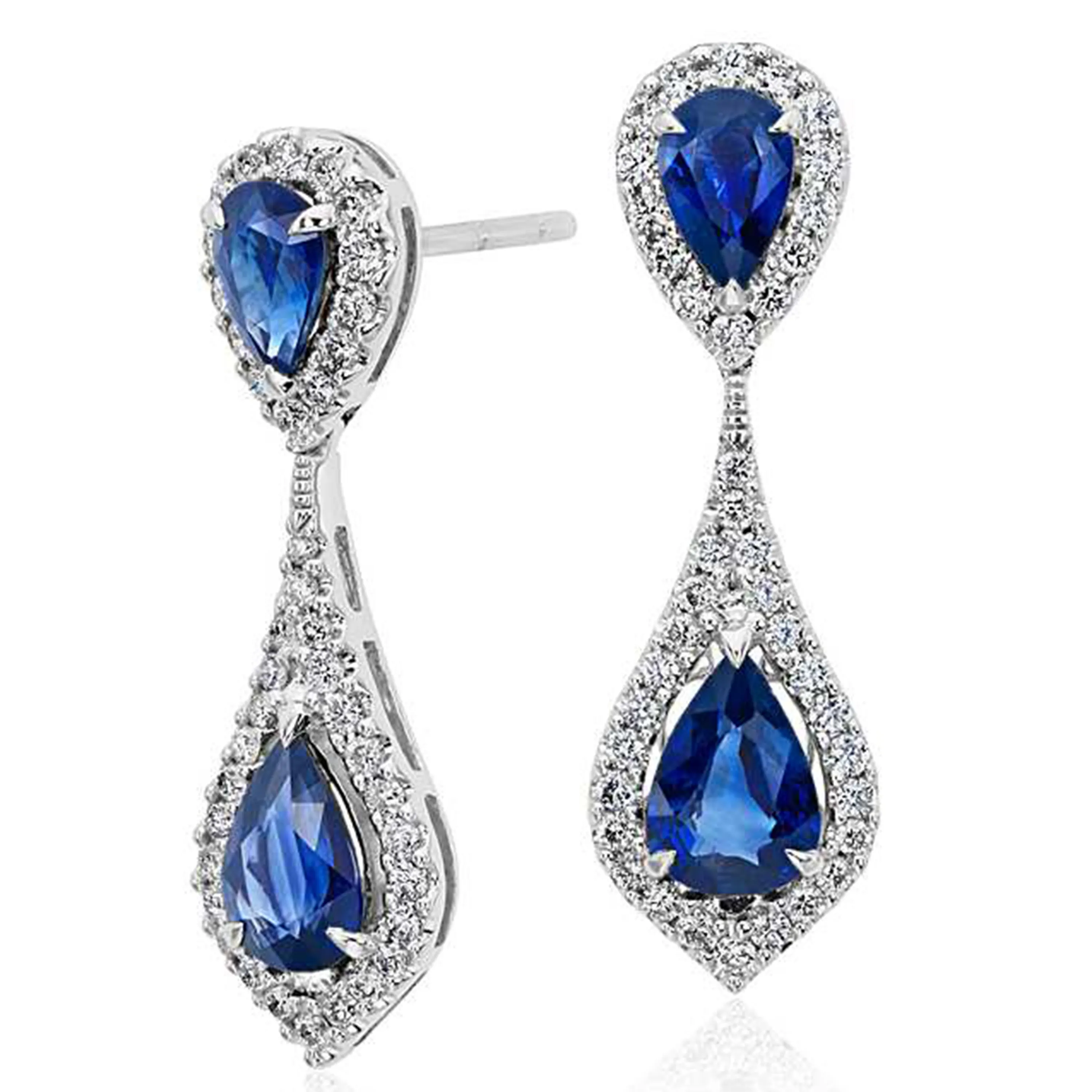 Boucles d'oreilles pendantes en diamant saphir pour femmes Boucles d'oreilles chandelier en forme de saphir à la mode Larme Or 14 carats/Or rose/Ton argent