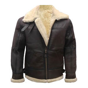 Chaqueta de bombardero Real Shearling Aviator chaqueta de cuero genuino para hombres clásico WWII estilo piloto abrigo de invierno acabado desgastado - Product Image 2