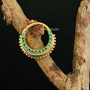 14K Or Massif Vert CZ Diamant Septum Nez Anneau Fine Jewelry. - Product Image 2