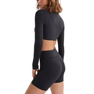 Custom Logo Women Sports Wear Halter Quick Dry Long Sleeves Gym Tops With <b>Pad</b> Comfort Athletic <b>Running</b> Cropped Yoga T Shirt Sets - Product Image 4