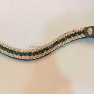 Ustom-banda de cuero negro de primera calidad para cejas de caballo, banda decorativa de 5 filas con diamantes de imitación de color verde merald - Product Image 3