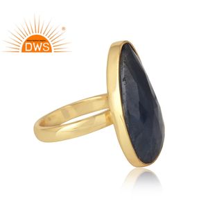 Anillo apilable de piedras preciosas de zafiro azul natural chapado en oro de 18 quilates de plata esterlina más vendido, fabricante de joyería fina Demi - Product Image 4