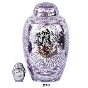 Hot Selling <b>Purple</b> Colour Engraved Rose Brass Cremation Funeral Urns With <b>Velvet</b> Bag - Product Image 1