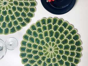 Manteles individuales con cuentas verdes hechos a mano, manteles decorativos con patrón Floral, cargador para decoración de centro de mesa de comedor - Product Image 3