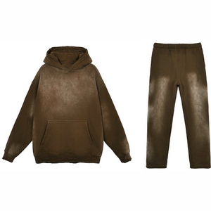 Men Casual Fleece Tracksuit Set Solid Pattern Autumn Activewear Sweat and Trouser Stand Collar 2 Piece Breathable - Product Image 1