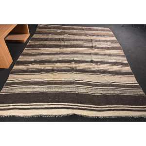 Handmade Traditional Brown Beige Wool <b>Rug</b> 6.8 X 8.9ft Patchwork Rectangle Design for Living <b>Bedroom</b> Hallway Latex Turkish Style - Product Image 1
