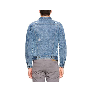 Hot Selling Custom Casual <b>Ripped</b> <b>Jeans</b> Denim Jacket for <b>Men</b> Turn-Down Collar Washed Technique for Winter OEM Service - Product Image 3