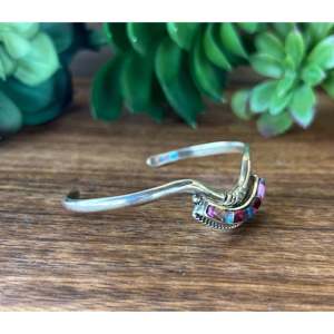 Navajo Handmade Fashion <b>Cuff</b> <b>Bracelet</b> in Pink Mohave Turquoise & Sterling <b>Silver</b> - Product Image 3