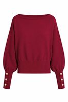 Pull en maille élégant pour femme à col bateau et manches chauve-souris - Haut ample côtelé chic avec poignets à boutons dorés