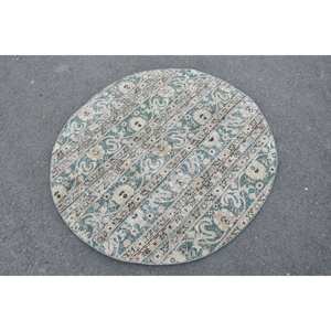 Clásico verde Beige 4,1X4,1 pies de lana respetuoso con el medio ambiente tradicional pila media turco comedor alfombra ovalada alfombra de retazos - Product Image 2