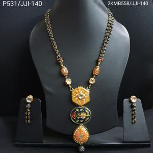 Ensemble de collier pendentif Meenakari Kundan de créateur avec boucles d'oreilles | Bijoux artisanaux indiens traditionnels pour femmes et filles - Product Image 1