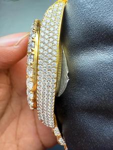 Montre mécanique de luxe pour homme, style antique, en acier inoxydable, mouvement exquis, entièrement sertie de diamants Moissanite, cadran jaune analogique - Product Image 3