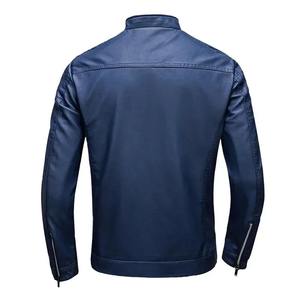 Chaqueta de Cuero Entallada de Alta Calidad para Hombre con Cuello Alto, Bolsillo con Cremallera, Chaqueta de Motociclista de Cuero Decorada para Hombre - Product Image 3