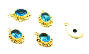 Connecteur de pierres précieuses topaze bleue plaqué or 18 carats en argent antique NC58 simple (18X12mm) composants de bijoux à double boucle - Product Image 3