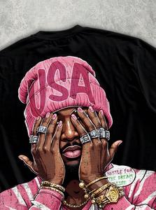 Full Print 100% Cotton Jersey Fabric Crop Top Unisex Summer Cropped Loose Formal Oversized Street Hip Hop T-Shirt Solid <b>Colour</b> - Product Image 4