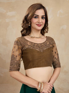 Trendmalls Mujer Moss Chifón Satén Secuencia Fiesta Trabajo Saree Blusa sin costuras Pieza () para verano Invierno Boda - Product Image 5